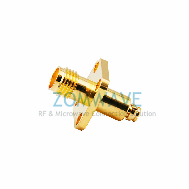 SMA Female to SMP (GPO) Female Adapter, 4-hole Flange, 18GHz