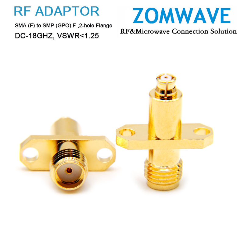 SMA Female to SMP (GPO) Female Adapter, 2-hole Flange, 18GHz