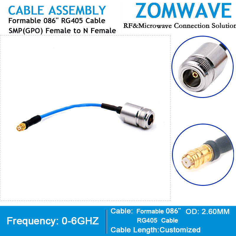 SMP(GPO) Female to N Type Female, Formable .086''_RG405 Cable, 6GHz