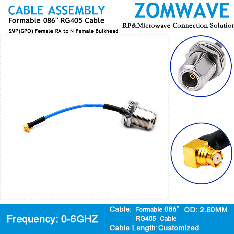 SMP(GPO) Female Right Angle to N Female Bulkhead, Formable .086''_RG405, 6GHZ