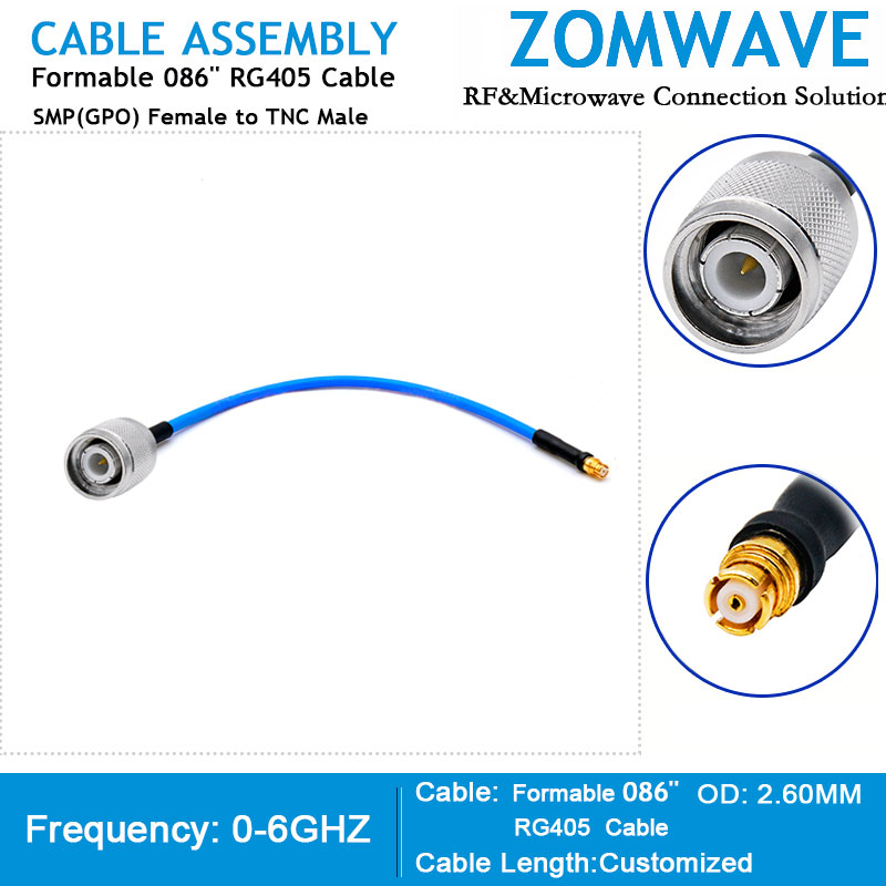 SMP(GPO) Female to TNC Male, Formable .086''_RG405 Cable, 6GHz