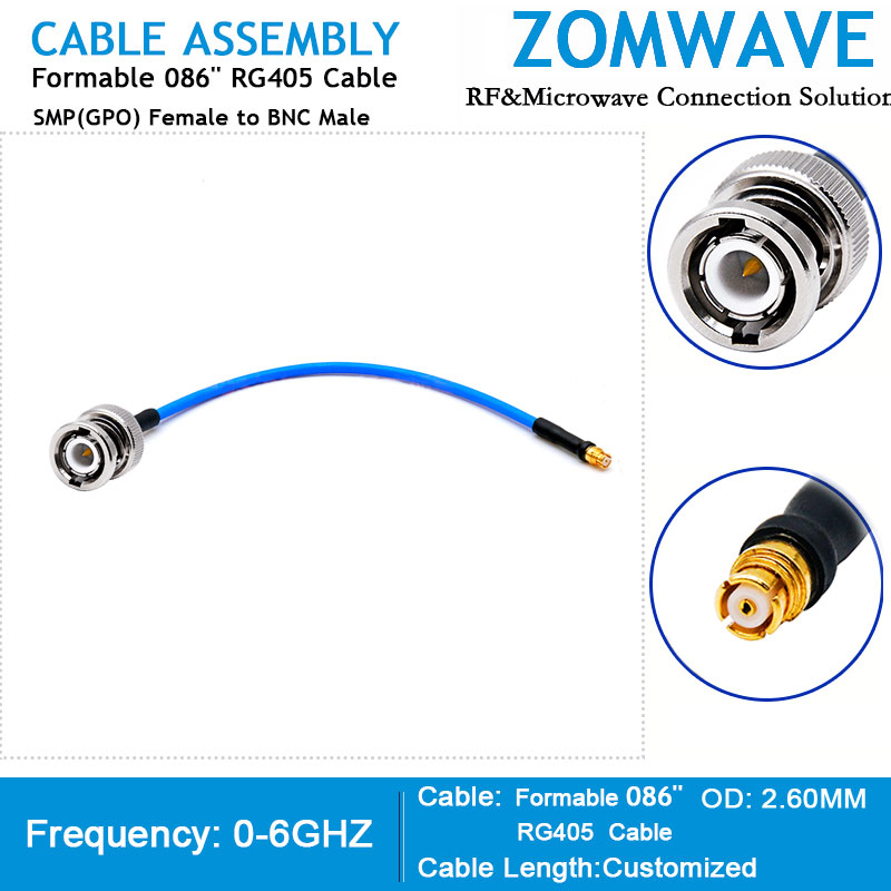 SMP(GPO) Female to BNC Male, Formable .086''_RG405 Cable, 6GHz