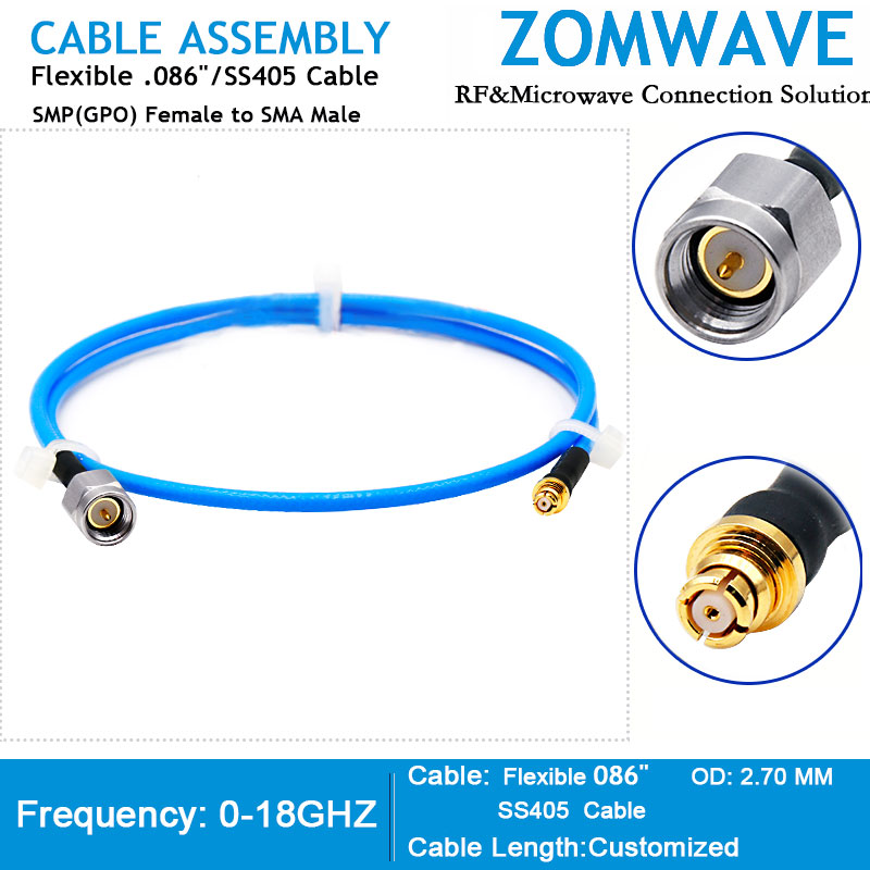 SMP(GPO) Female to SMA Male, Flexible .086''/SS405 Cable, 18GHz