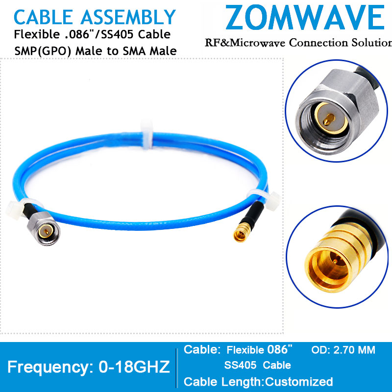 SMP(GPO) Male to SMA Male, Flexible .086''/SS405 Cable, 18GHz