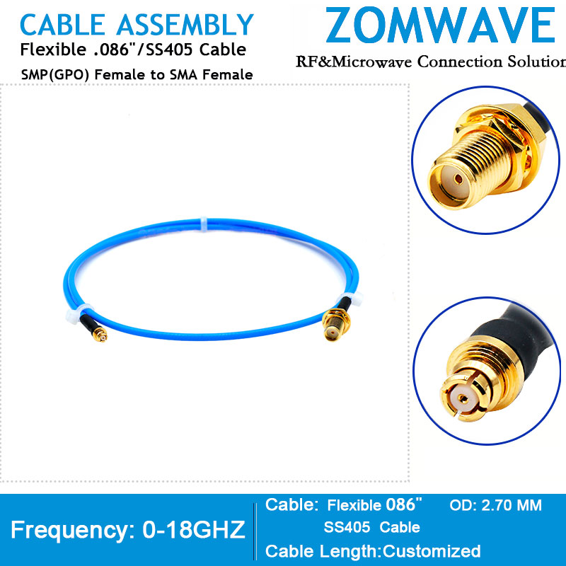 SMP(GPO) Female to SMA Female, Flexible .086 /SS405 Cable, 18GHz