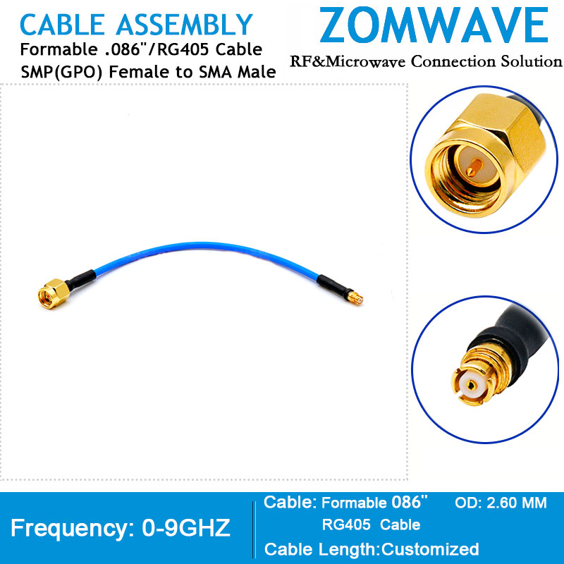 SMP(GPO) Female to SMA Male, Formable .086''/RG405 Cable, 9GHz