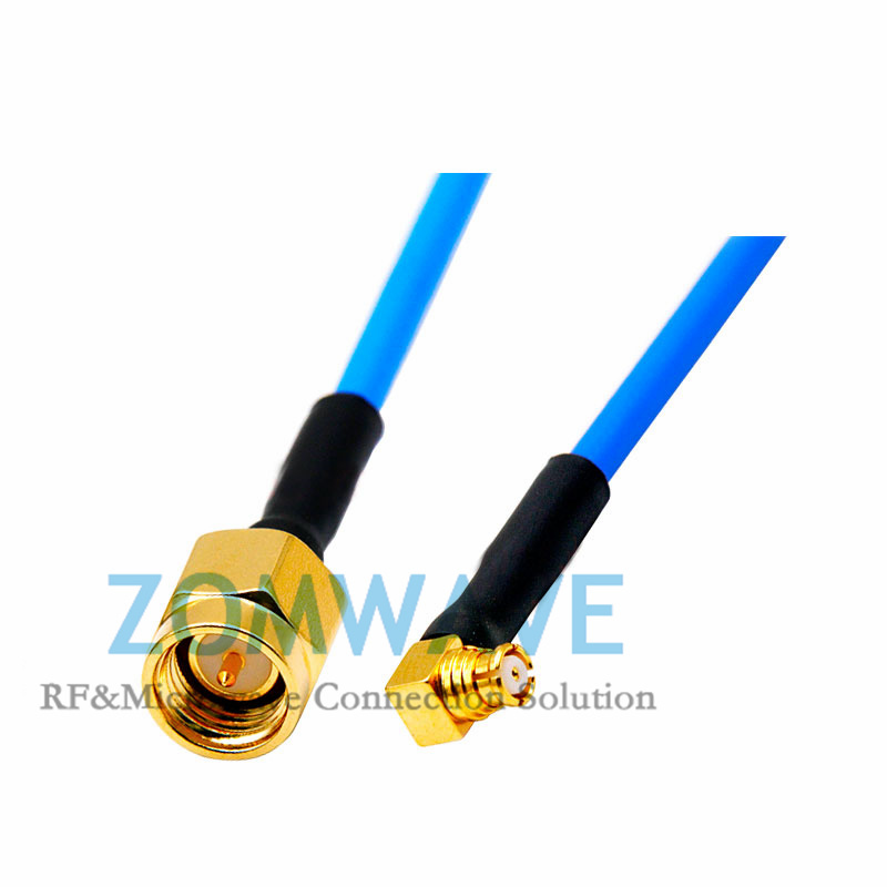 SMP(GPO) Female Right Angle to SMA Male, Formable .086''/RG405 Cable, 9GHz