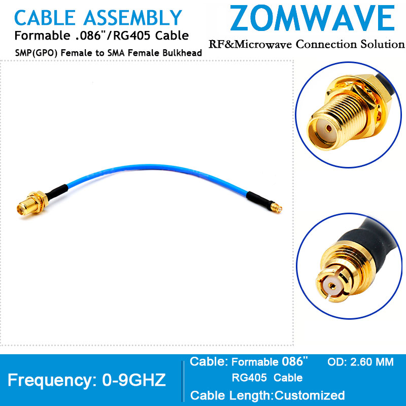 SMP(GPO) Female to SMA Female Bulkhead, Formable .086 /RG405 Cable, 18GHz