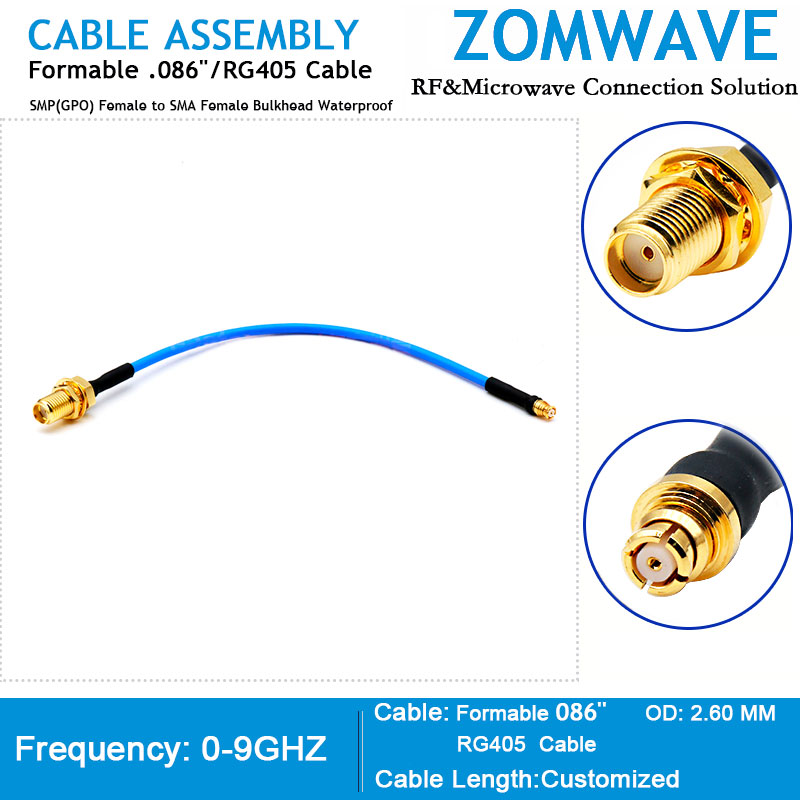 SMP(GPO) Female to SMA (F) Bulkhead Waterproof, Formable .086 /RG405 Cable, 18G