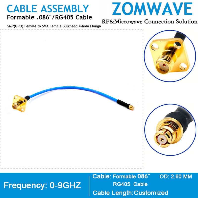 SMP(GPO) Female to SMA Female Bulkhead 4-hole Flange, Formable .086''/RG405, 9GH