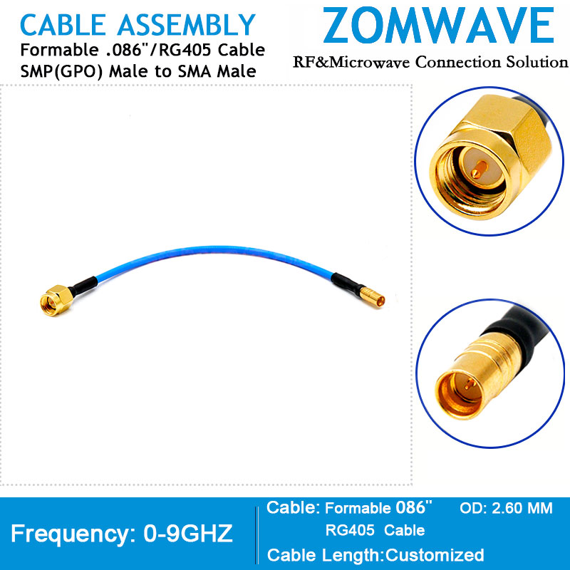 SMP(GPO) Male to SMA Male, Formable .086''/RG405 Cable, 18GHz