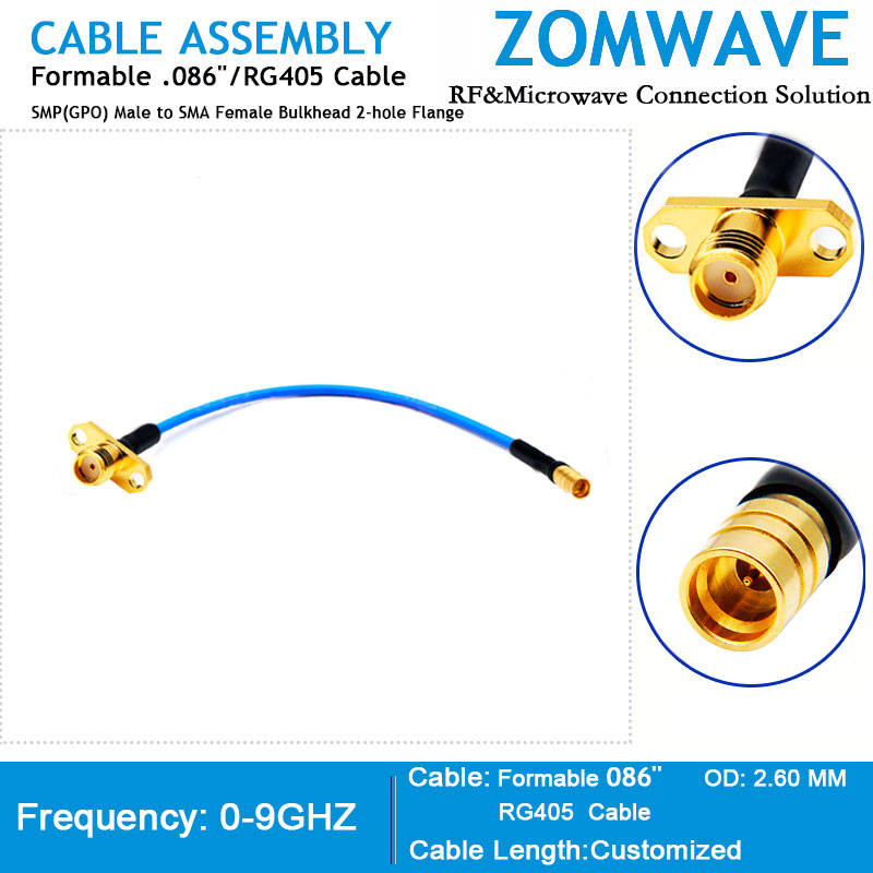 SMP(GPO) Male to SMA Female Bulkhead 2-hole Flange, Formable .086 /RG405,18GHZ