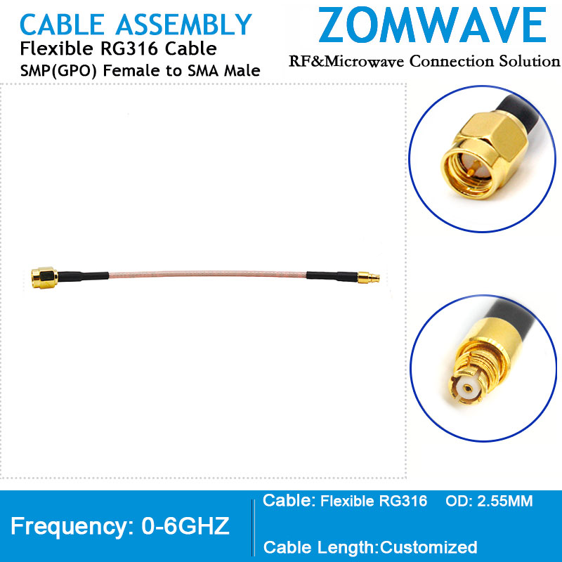 SMP(GPO) Female to SMA Male, RG316 Cable, 6GHz
