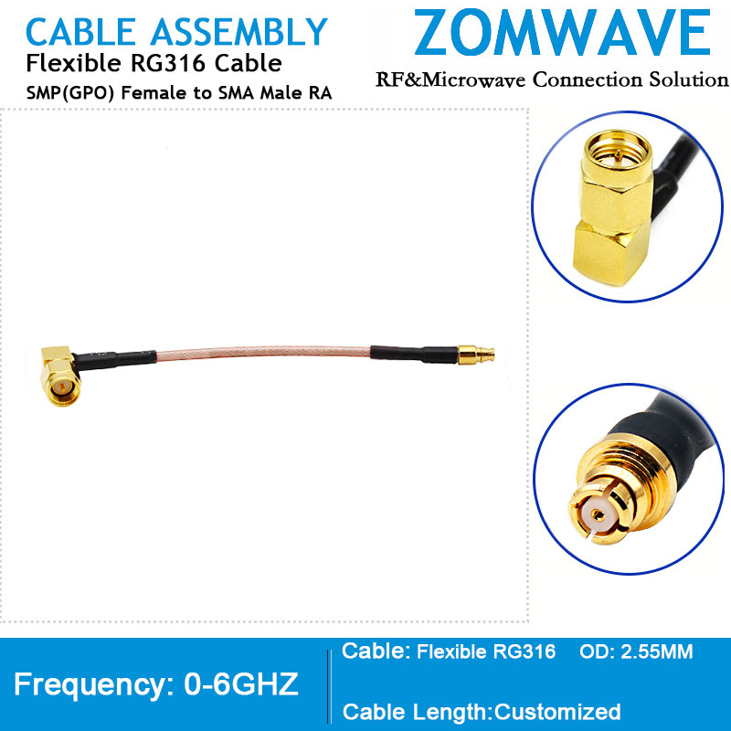 SMP(GPO) Female to SMA Male Right Angle, RG316 Cable, 6GHz