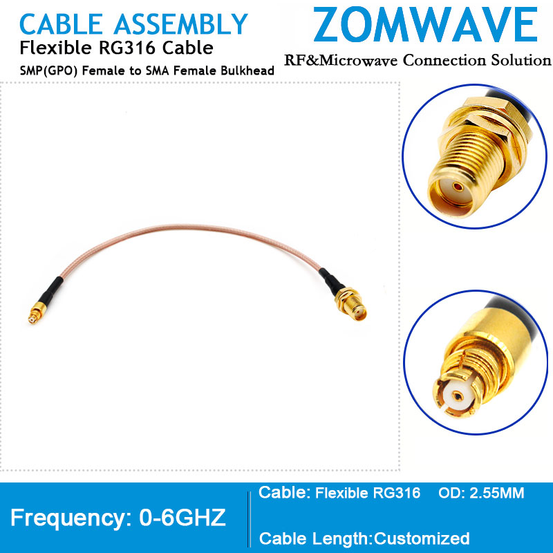 SMP(GPO) Female to SMA Female Bulkhead, RG316 Cable, 6GHz