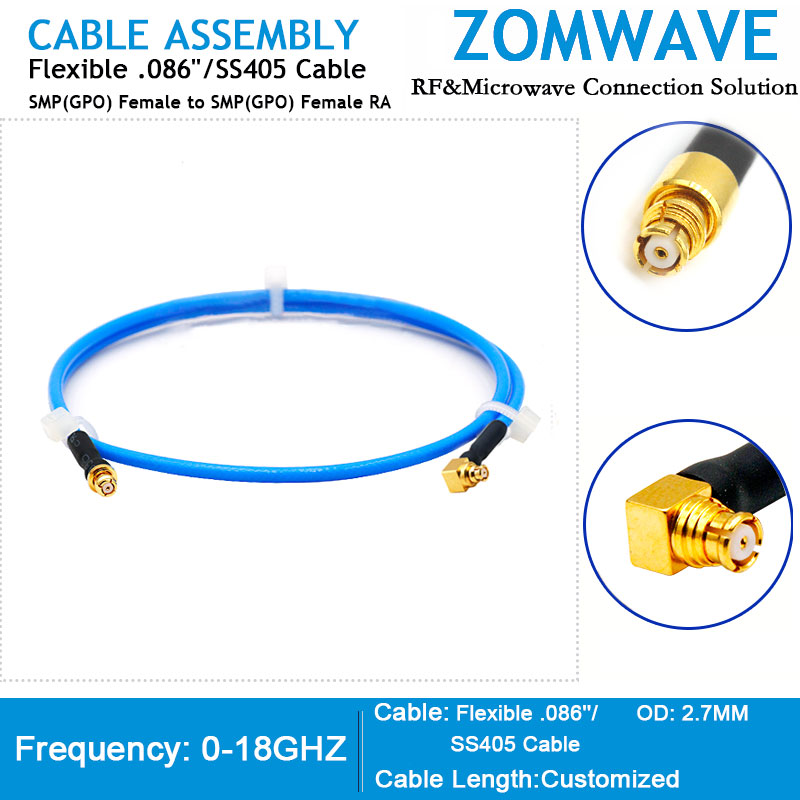 SMP(GPO) Female to SMP(GPO) Female Right Angle, Flexible .086''_SS405, 18GHZ