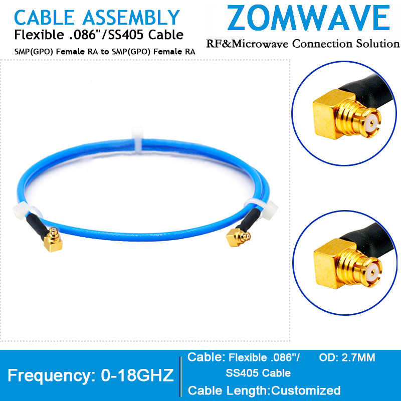 SMP(GPO) Female RA to SMP(GPO) Female RA, Flexible .086'' SS405 Cable, 18GHZ