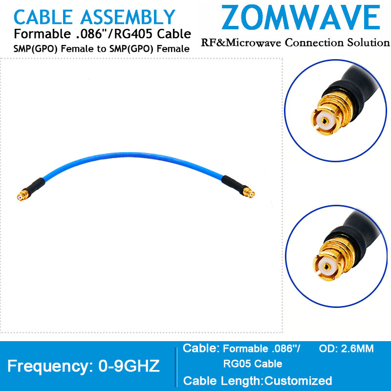 SMP(GPO) Female to SMP(GPO) Female, Formable .086''_RG405 Cable, 9GHz