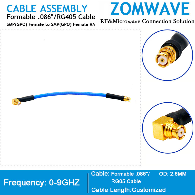 SMP(GPO) Female to SMP(GPO) Female Right Angle, Formable .086''_RG405 Cable,9GHZ