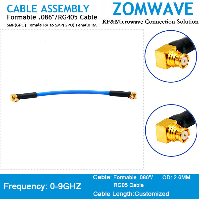 SMP(GPO) Female RA  to SMP(GPO) Female Right Angle, Formable .086'' RG405, 9GHZ