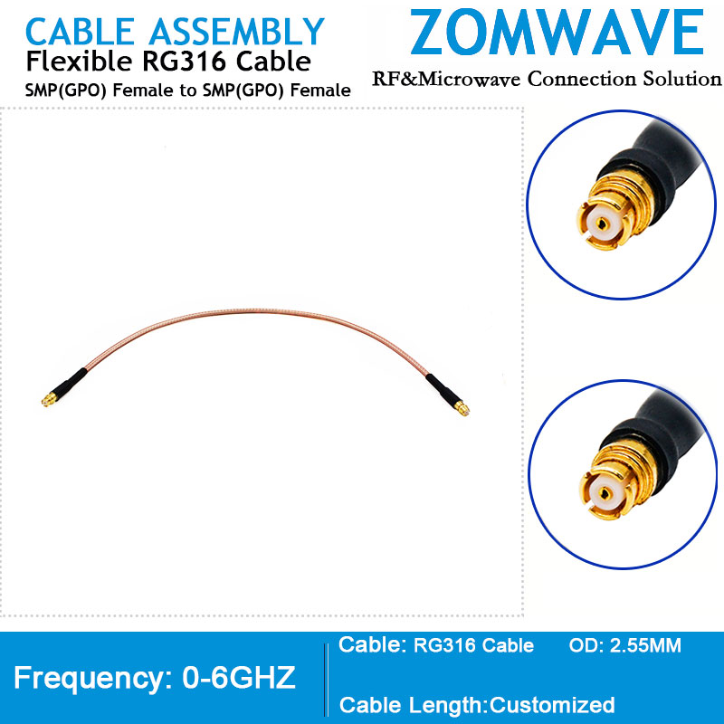 SMP(GPO) Female to SMP(GPO) Female, RG316 Cable, 6GHz