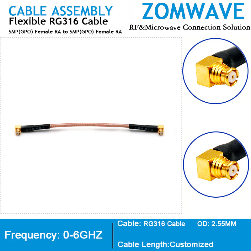 SMP(GPO) Female Right Angle to SMP(GPO) Female Right Angle, RG316 Cable, 6GHz