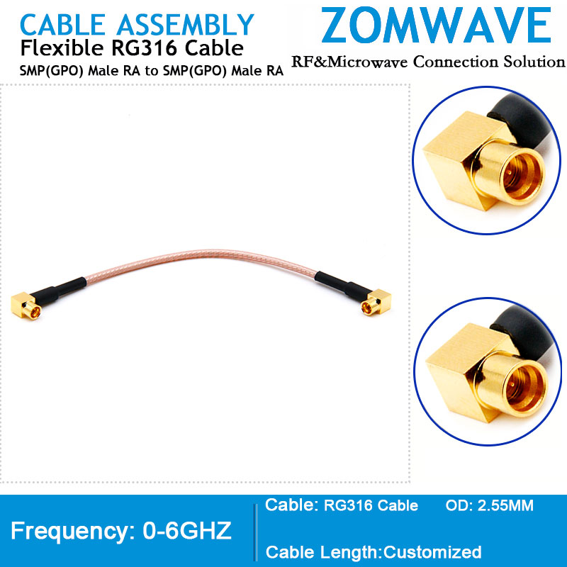 SMP(GPO) Male Right Angle to SMP(GPO) Male Right Angle, RG316 Cable, 6GHz