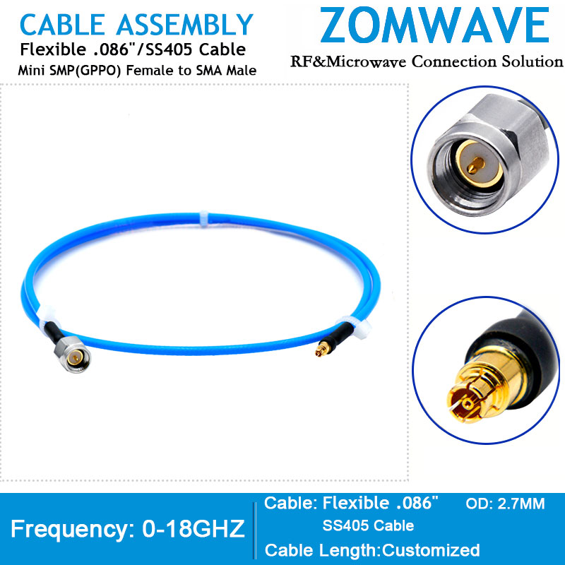 Mini SMP(GPPO) Female to SMA Male, Flexible .086''_SS405 Cable, 18GHz