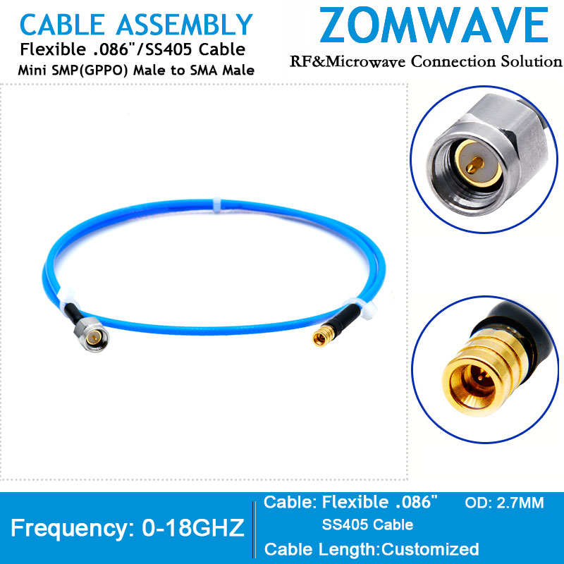 Mini SMP(GPPO) Male to SMA Male, Flexible .086''_SS405 Cable, 18GHz