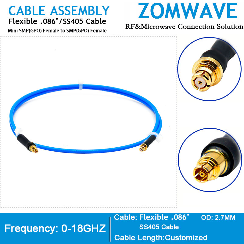 Mini SMP(GPO) Female to SMP(GPO) Female, Flexible .086''_SS405 Cable, 18GHz