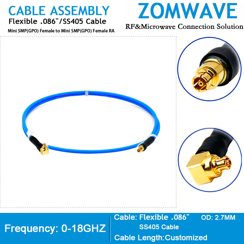 Mini SMP(GPPO) Female to Mini SMP(GPO) Female RA, Flexible .086''/SS405, 18GHZ