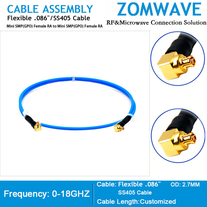 Mini SMP(GPO) Female RA to Mini SMP(GPO) Female RA, Flexible .086''_SS405 Cable