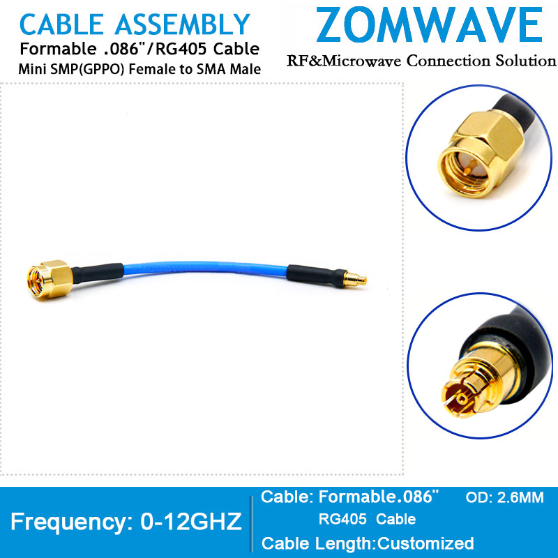 Mini SMP(GPPO) Female to SMA Male, Formable .086''_RG405 Cable, 12GHz