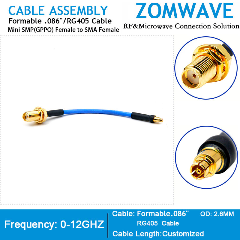 Mini SMP(GPPO) Female to SMA Female, Formable .086''_RG405 Cable, 12GHz