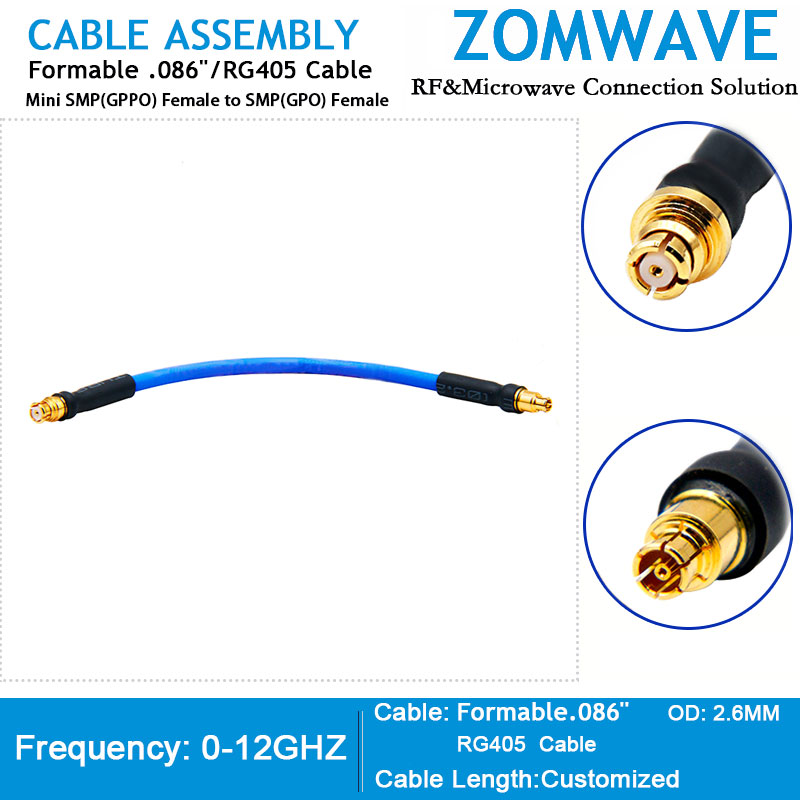 Mini SMP(GPPO) Female to SMP(GPO) Female, Formable .086''_RG405 Cable, 12GHz