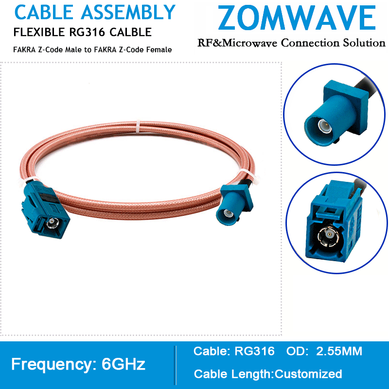 FAKRA Z-Code Male to FAKRA Z-Code Female, RG316 Cable, 6GHz