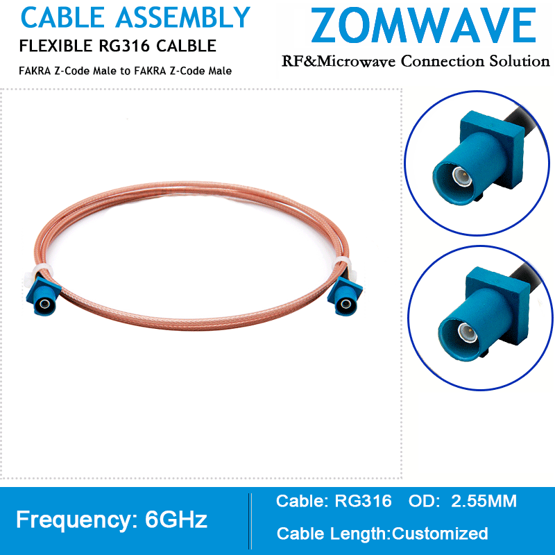 FAKRA Z-Code Male to FAKRA Z-Code Male, RG316 Cable, 6GHz