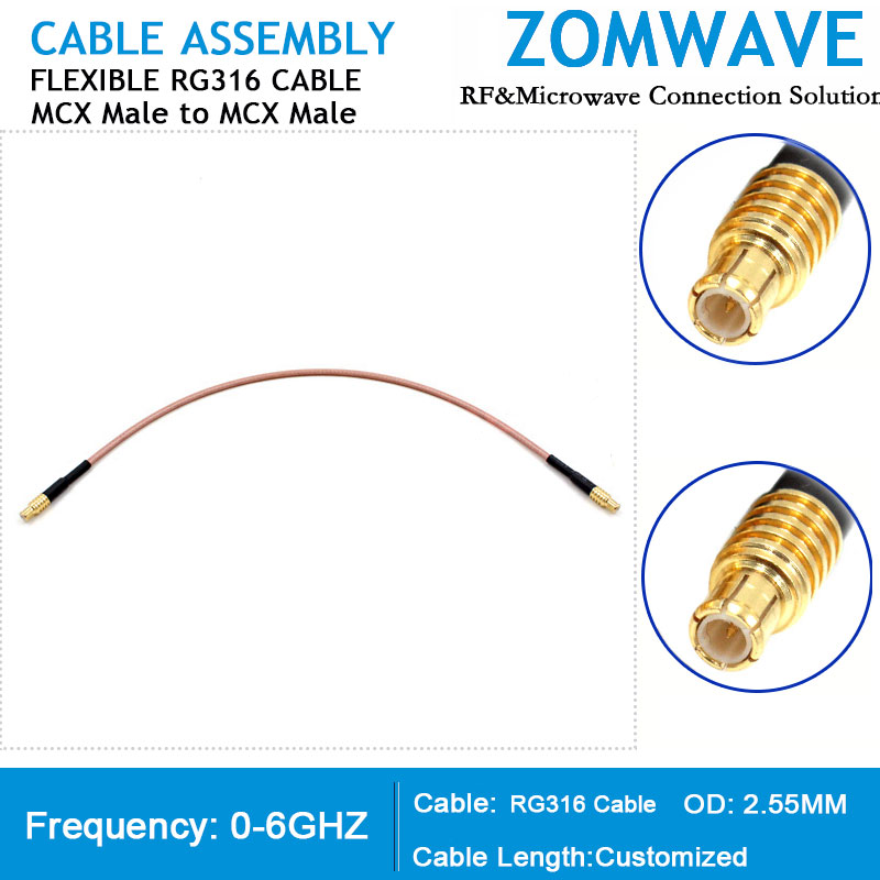 MCX Male to MCX Male, RG316 Cable, 6GHz