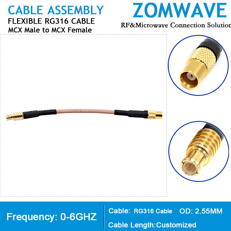 MCX Male to MCX Female, RG316 Cable, 6GHz