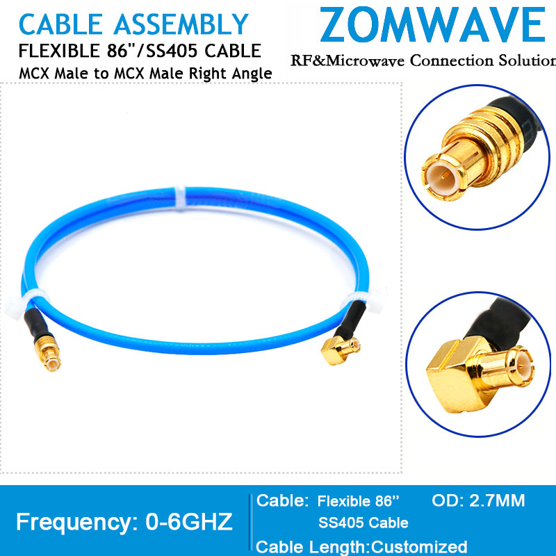 MCX Male to MCX Male Right Angle, Flexible .86''_SS405 Cable, 6GHz