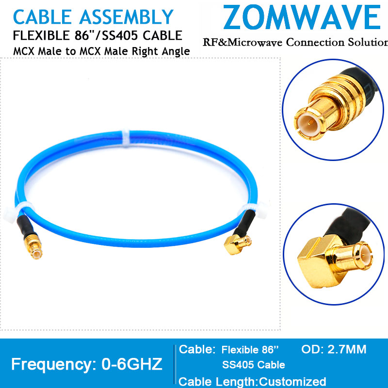 MCX Male to MCX Male Right Angle, Flexible .86 _SS405 Cable, 6GHz