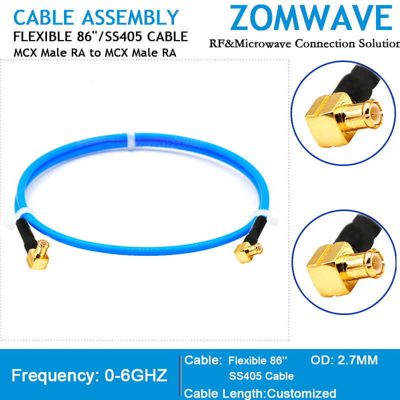 MCX Male Right Angle to MCX Male Right Angle, Flexible .86''_SS405 Cable, 6GHz