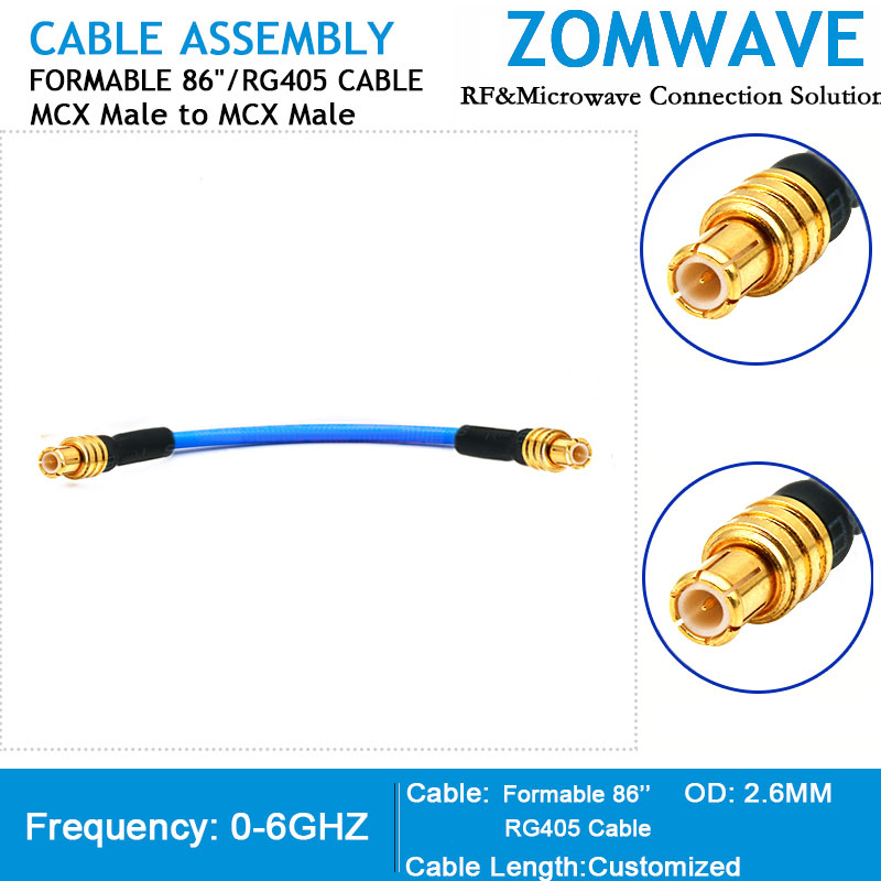 MCX Male to MCX Male, Formable .86''_RG405 Cable, 6GHz