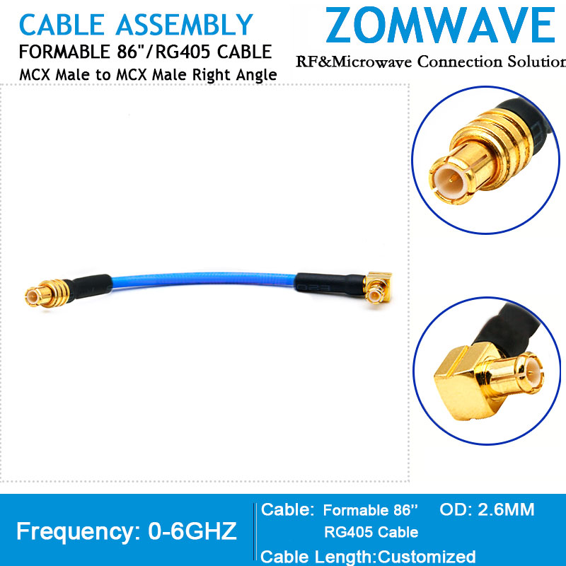 MCX Male to MCX Male Right Angle, Formable .86''_RG405 Cable, 6GHz