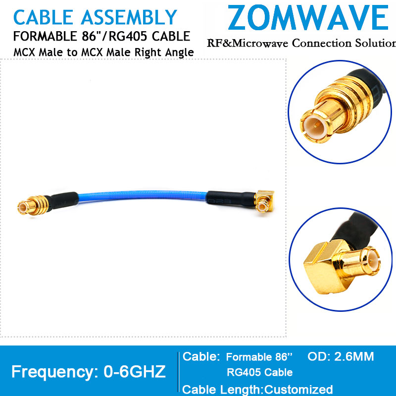 MCX Male to MCX Male Right Angle, Formable .86 _RG405 Cable, 6GHz