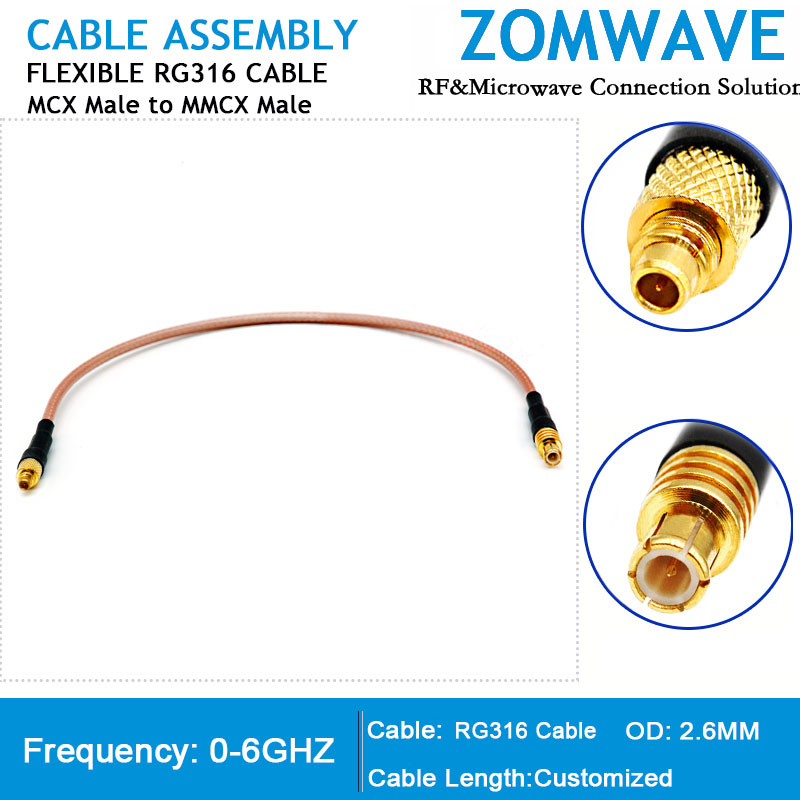 MCX Male to MMCX Male, RG316 Cable, 6GHz