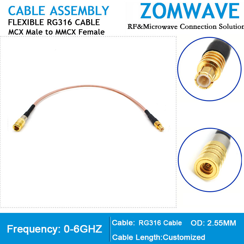 MCX Male to MMCX Female, RG316 Cable, 6GHz