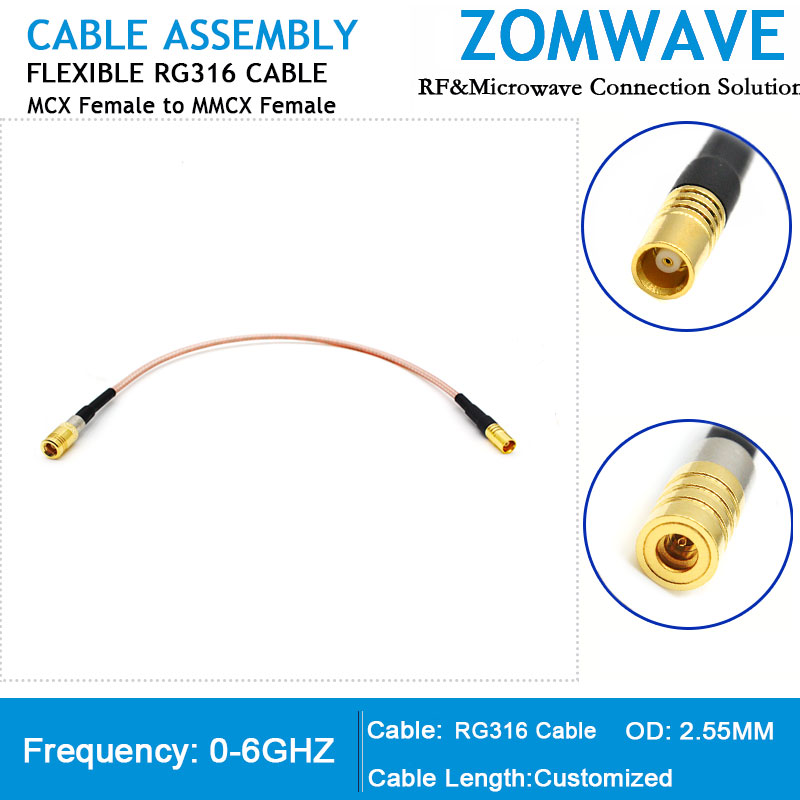 MCX Female to MMCX Female, RG316 Cable, 6GHz