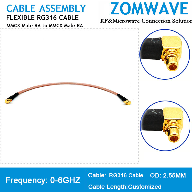 MMCX Male Right Angle to MMCX Male Right Angle, RG316 Cable, 6GHz