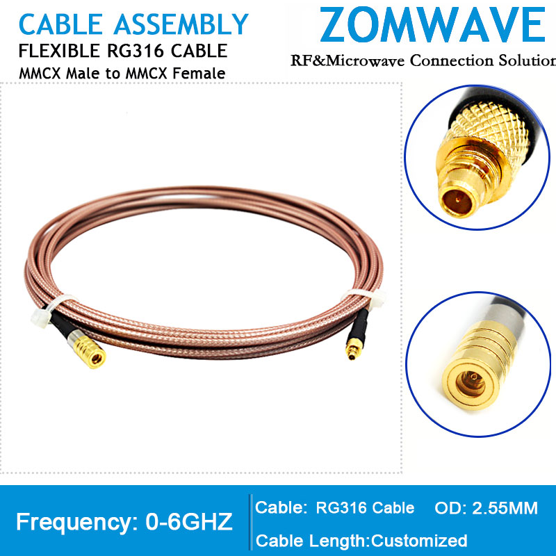 MMCX Male to MMCX Female, RG316 Cable, 6GHz